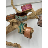 Western Boho Layering Hand Tooled Leather Bracelet Ivory Brown