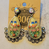 Scenic Southwest Western Cactus Acrylic Rhinestone Teardrop Earrings