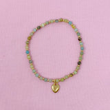 Semi-Precious Stone Bead Anklet with Heart Charm Amazonite