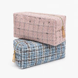 Luxe Tweed Cosmetic Case | Polka Dot Lining | Pink Tweed