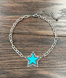 Star Turquoise Pendant Necklace – Cable Chain Western Style, Adjustable 15–20"