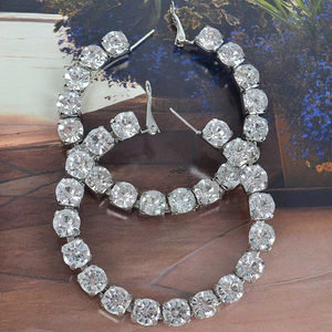 Rhinestone Crystal Bling Hoop Statement Earring Silver