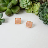Glittery Glass Crystal Stud Earrings Blush Cream