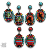Western Southwestern Serape Oval Seed Bead Dangle Earring