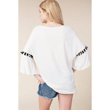 Loose Fit Bell Sleeve Kimono Top with Special Trims in Ivory