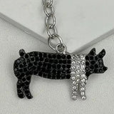 Bling Western Farm Black White Pig Keychain Bag Charm