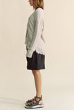 Fringed Textured Stripe Button Front Knit Cardigan Silver Grey