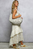 Hand Block-Printed Quilted Floral Tote Bag – Ivory & Grey