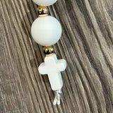 White Cross Beaded Silicone Keychain Purse Charm