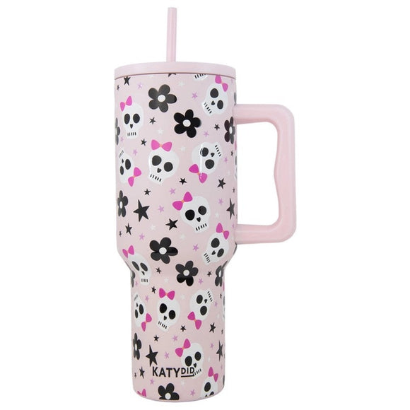 Pink Skull Flower Bows Halloween 38 Oz Insulated Stainless Steel Tumbler Handle