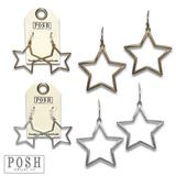 Matte Silver Finish Open Star Dangle Earring