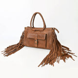 Tan Leather Fringe Braided Handles Western Satchel Purse Cowgirl Rodeo