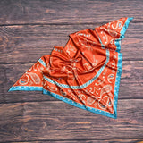 Western Cowboy Print Wild Rag Scarf | Rust & Turquoise | 36x36