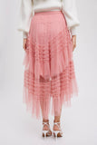 High Low Frilled Tulle Midi Skirt Rose Pink