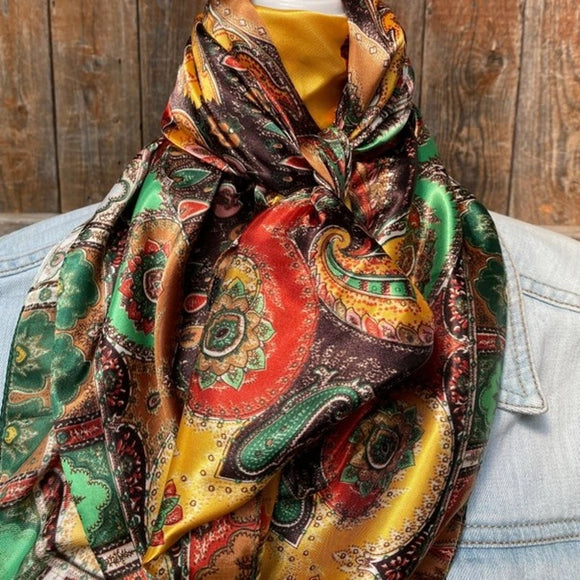 Multi-colored Paisley Printed Western Southwestern Wild Rag Scarf Accent