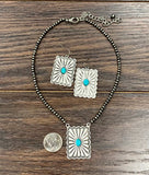 Boho Turquoise Concho Necklace & Earrings Set – Handmade Western Jewelry
