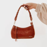 Brynlee Braided Vegan Leather Crossbody Shoulder Bag Camel Brown