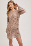 Open Knit Sheer Crochet Beach Dress – Mushroom