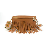 Saylor Brown Fringe Crossbody with Gray Leopard Crossbody Strap
