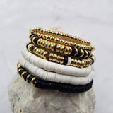 Gold Black White Heishi Beaded Bracelet Set Of 7