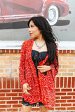 Red Bandana Print Burnout Mesh Kimono Cardigan