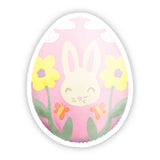 Pink Egg with Bunny and Flowers Easter Vinyl Sticker
