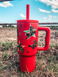 Red Retro Rodeo Western 24oz Stainless Steel Tumbler Cup with Handle