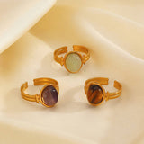 Sunburst Stone Ring - 18K Gold Adjustable Stainless Steel Pearl