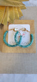 Glitter Hoops in Teal 1.96"