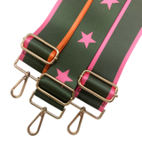 Army Green Barbie Pink and Orange Edged Adjustable Crossbody Bag Purse Guitar Strap