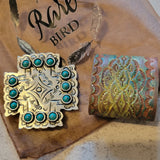 Western Southwestern Hat Hugger Wild Rag Scarf Slide Cross Stone Etched Concho