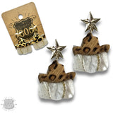 Western Hat Pumpkin Earrings Cow Print and Pearl White