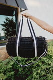 Black Striped Quilted Duffel Weekender Bag