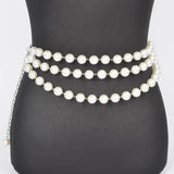 Cream & Silver Multi-Layered Faux Pearl Chain Belt