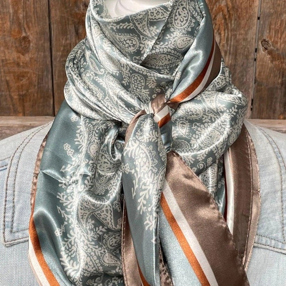 Seafoam Cream Paisley Printed Western Southwestern Wild Rag Scarf Accent