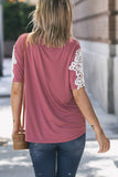 Lace Sleeve Detailed V Neck Pocket Top Mauve