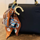 Western Golden Charm Luxe Print Scarf Bag Charm Brown Horseshoe