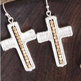 Minimalist Cross Dangle Earrings Worn Silver
