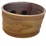 Western Boho Layering Hand Tooled Leather Bracelet Gold Brown