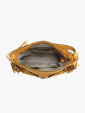 Eva Side Fringe Satchel | Decorative Piston Closure | Navy