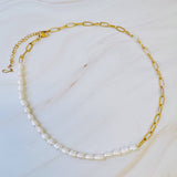 Freshwater Pearl & Chain Necklace – Gold