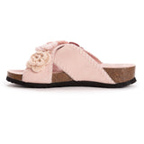 Muk Luks Womens Penelope Crochet Suede Floral Cross Strap Sandal Slide Blush