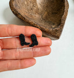 Mini Cowboy Boot Sparkling Stud Earrings Black