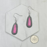 Silver with Hot Pink Stone Western Teardrop Earrings