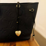 Puffy Big Heart Bag Charm Black Gold
