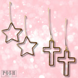 Long Drop Dangle Charm Earring on Hook Open Cross