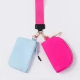 Double Dual Nylon Pouch Wallet Detachable Wristlet Hot Pink Blue