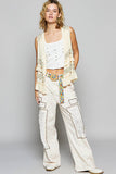 Floral Embroidered Circle Buckle Belt – Cream & Yellow Raffia