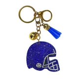 Bling Football Helmet Crystal Keychains Bag Charms Blue White