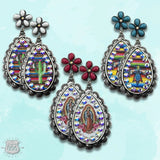 Western Southwestern Serape Crystal Cactus Flower Post Teardrop Earring